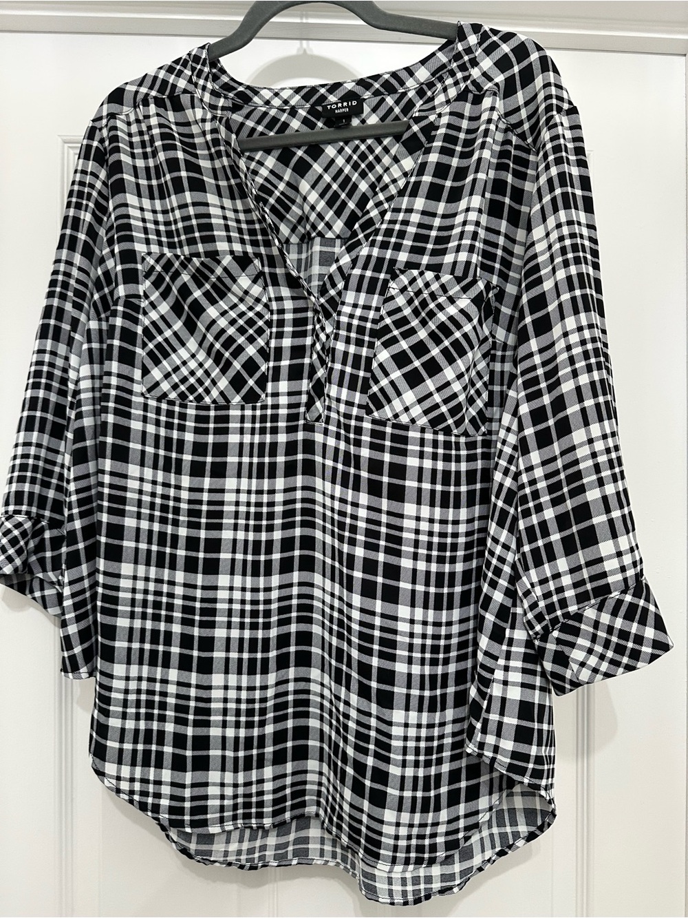torrid Black & White Plaid Split-Neck Tunic